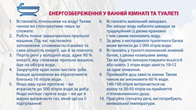 Топ-10 порад, як заощадити енергоресурси у ванній кімнаті: інфографіка