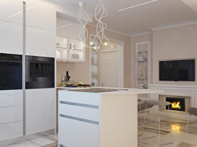 Функциональная элегантность: кухня с камином