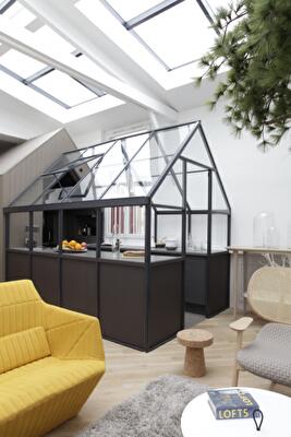 Пентхаус с теплицей и деревом в центре Парижа