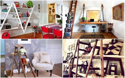 12 оригинальных стеллажей, которые были сделаны из переносных лестниц