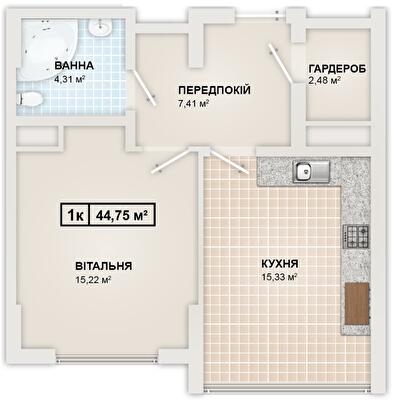 1-кімнатна 44.75 м² в ЖК HydroPark DeLuxe від 25 500 грн/м², Івано-Франківськ