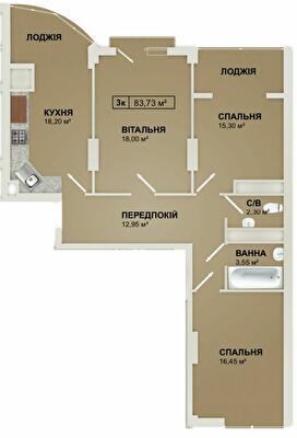 3-кімнатна 83.73 м² в ЖК LYSTOPAD від 16 300 грн/м², Івано-Франківськ