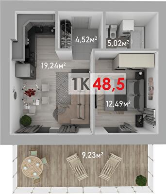 1-комнатная 48.5 м² в ЖК Квартал Краковский от 12 400 грн/м², с. Волчинец