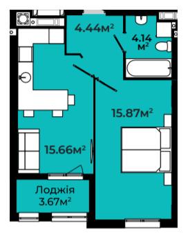 1-комнатная 43.78 м² в ЖК Continent Green от 21 500 грн/м², Львов