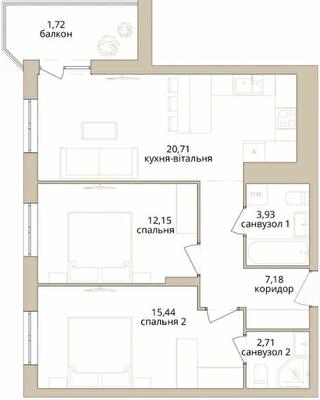 2-комнатная 63.84 м² в ЖК Dream Lake от 22 100 грн/м², Винница