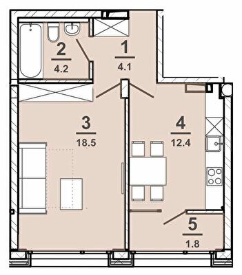 1-кімнатна 40.9 м² в ЖК AMSTERDAM від 34 200 грн/м², Полтава