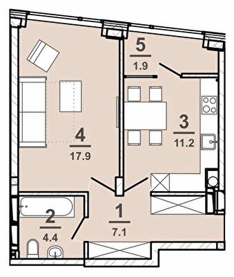 1-комнатная 42.5 м² в ЖК AMSTERDAM от 34 200 грн/м², Полтава