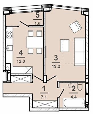 1-комнатная 44.2 м² в ЖК AMSTERDAM от 34 200 грн/м², Полтава