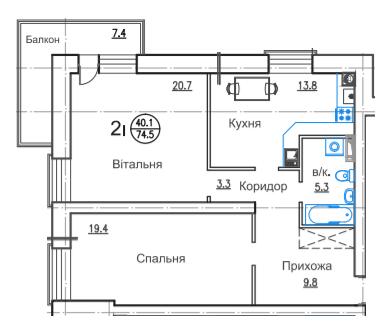 2-комнатная 74.5 м² в ЖК Горизонт от 17 500 грн/м², г. Белая Церковь