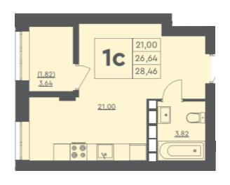 1-кімнатна 28.46 м² в ЖК Scandia від 21 500 грн/м², м. Бровари