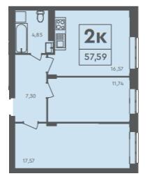2-комнатная 57.59 м² в ЖК Scandia от 17 000 грн/м², г. Бровары
