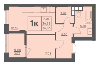 1-кімнатна 36.86 м² в ЖК Scandia від 21 500 грн/м², м. Бровари