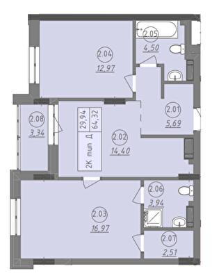 2-кімнатна 64.32 м² в ЖК Променада від 24 900 грн/м², м. Вишневе