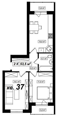 2-комнатная 53.5 м² в ЖК Амстердам от 18 250 грн/м², с. Белогородка