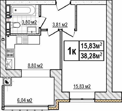 1-комнатная 38.28 м² в ЖК AGAM от 30 000 грн/м², с. Крюковщина