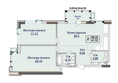 2-кімнатна 89.25 м² в ЖК Новопечерські Липки від 73 670 грн/м², Київ