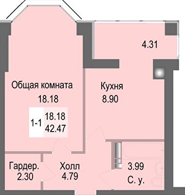 1-комнатная 42.47 м² в ЖК Софиевская сфера от 27 500 грн/м², с. Софиевская Борщаговка