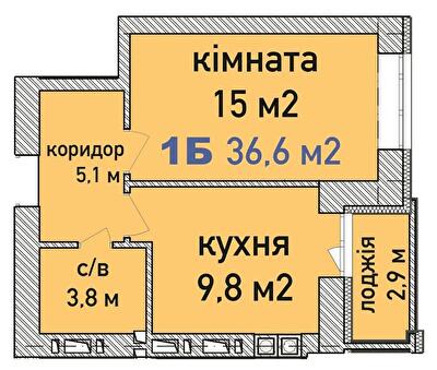 1-комнатная 36.6 м² в ЖК Синергия Сити (Kvartal Group) от 26 500 грн/м², г. Ирпень
