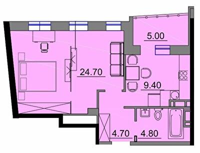 1-комнатная 46.1 м² в Апарт-комплекс Times от 22 000 грн/м², Одесса