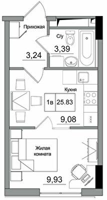 1-комнатная 25.83 м² в ЖГ ARTVILLE от 22 450 грн/м², пгт Авангард