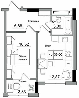 1-комнатная 36.6 м² в ЖГ ARTVILLE от 22 450 грн/м², пгт Авангард
