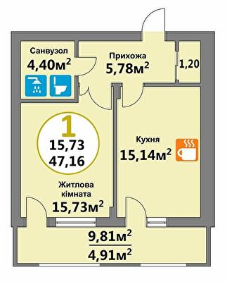 1-кімнатна 47.16 м² в ЖК Еко-дім на Надійній від 19 500 грн/м², Львів