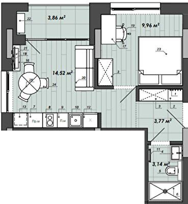1-комнатная 32.11 м² в Апарт-комплекс WELL towers от 42 350 грн/м², Львов