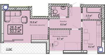 2-комнатная 53.3 м² в ЖК Grand Village от 20 500 грн/м², с. Сокольники
