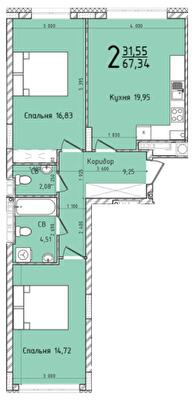 2-комнатная 67.34 м² в ЖК Континент от 24 500 грн/м², с. Сокольники