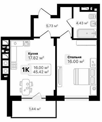 1-комнатная 45.42 м² в ЖК AUROOM FOREST от 20 700 грн/м², г. Винники