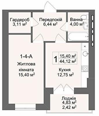 1-комнатная 44.1 м² в ЖК Кофе с молоком от 26 000 грн/м², Харьков