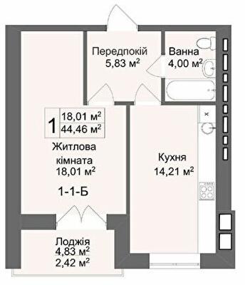 1-кімнатна 44.47 м² в ЖК Кава з молоком від 23 000 грн/м², Харків