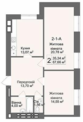 2-кімнатна 67.24 м² в ЖК Кава з молоком від 26 000 грн/м², Харків