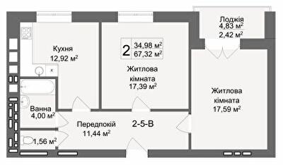 2-кімнатна 67.32 м² в ЖК Кава з молоком від 23 000 грн/м², Харків