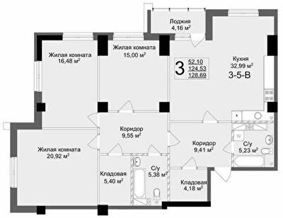 3-комнатная 128.69 м² в ЖК Люксембург от 45 000 грн/м², Харьков