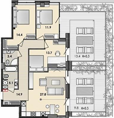 3-комнатная 117.1 м² в ЖК RESPECT HALL от 34 500 грн/м², Днепр