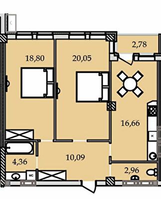 2-комнатная 74.2 м² в ЖК Premier Tower от 28 700 грн/м², Винница