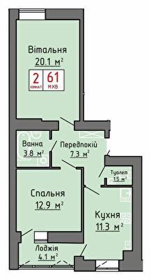 2-комнатная 61 м² в ЖК Триумф от 17 500 грн/м², Луцк