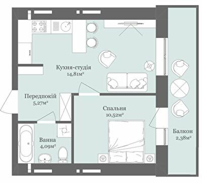 1-комнатная 37.07 м² в ЖК West Towers от 18 800 грн/м², Ужгород