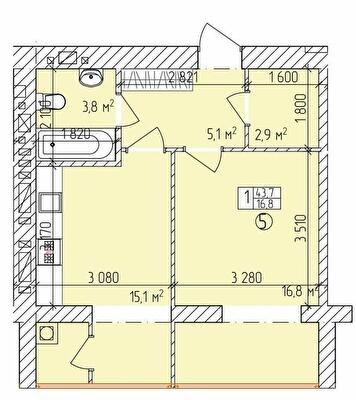 1-комнатная 43.7 м² в ЖК Дубовый Гай от 18 900 грн/м², Запорожье
