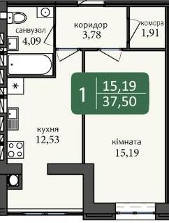 1-кімнатна 37.5 м² в ЖК Ковалівський від 15 000 грн/м², Кропивницький
