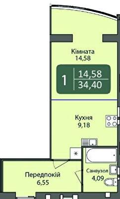 1-кімнатна 34.4 м² в ЖК Ковалівський від 14 300 грн/м², Кропивницький