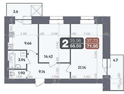 2-кімнатна 68.5 м² в ЖК Стандарт від 22 600 грн/м², Полтава