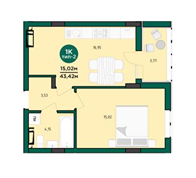 1-комнатная 43.15 м² в ЖК Wellspring от 30 150 грн/м², г. Вишневое