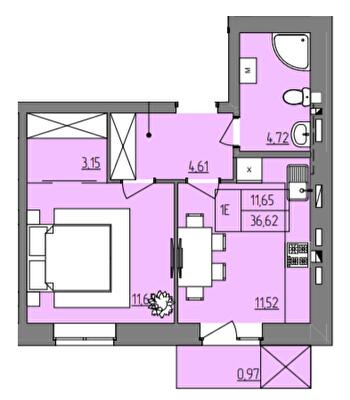 1-кімнатна 36.62 м² в ЖК Синергия Color від 18 400 грн/м², Рівне