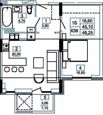 1-кімнатна 46.25 м² в ЖК Канада від 14 000 грн/м², м. Чортків