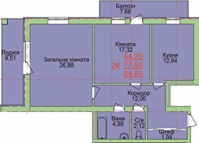 2-кімнатна 84.89 м² в ЖК Зелена оаза від 17 000 грн/м², Херсон