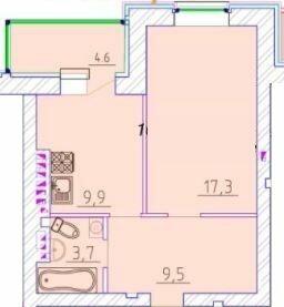 1-комнатная 45 м² в ЖК Графський от 18 700 грн/м², Черкассы
