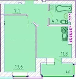 1-комнатная 47.2 м² в ЖК Графський от 18 700 грн/м², Черкассы