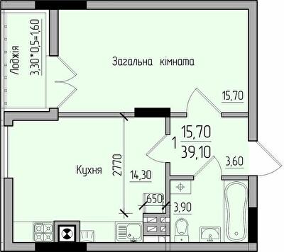 1-комнатная 39.1 м² в ЖК Comfort Hall от 15 650 грн/м², Черновцы